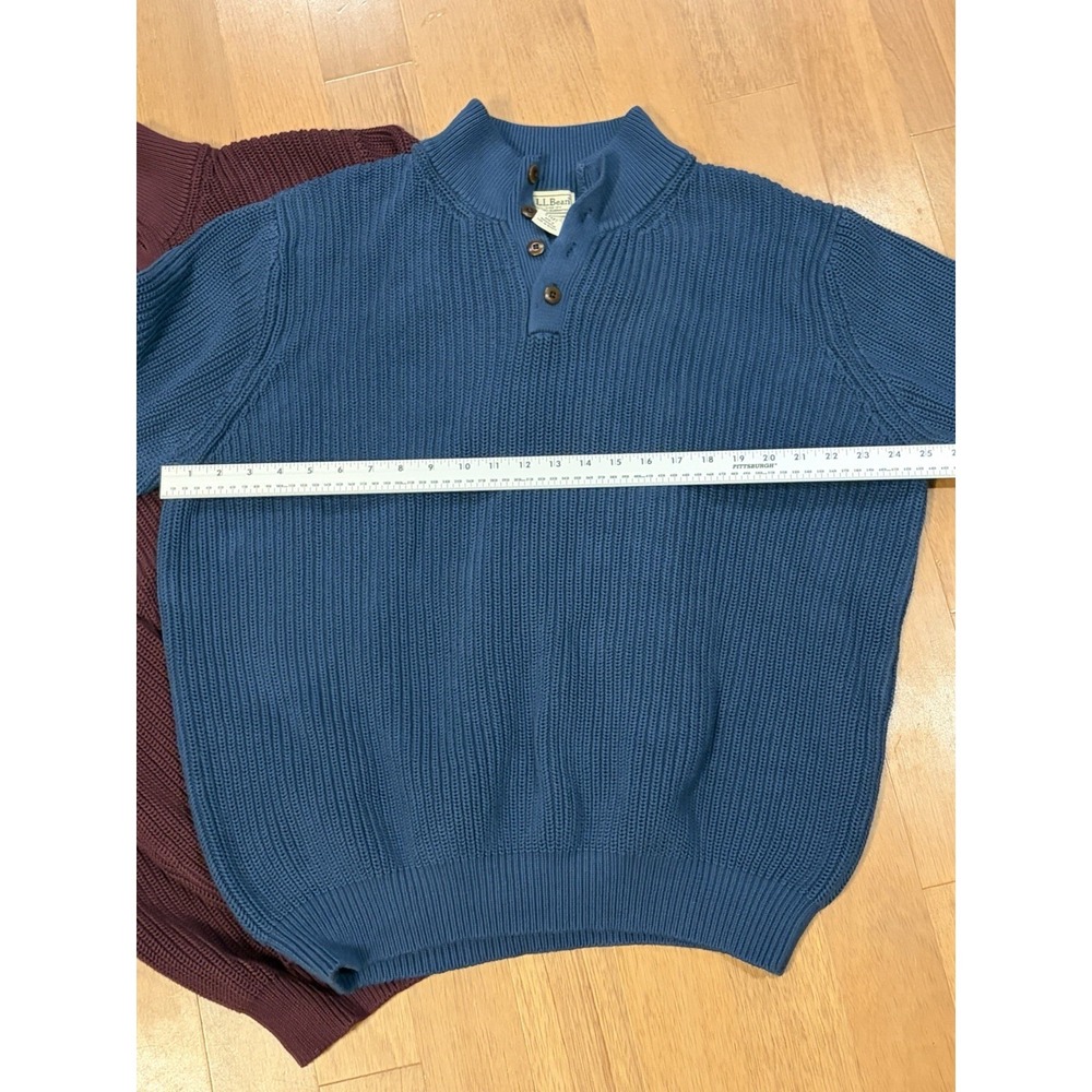 Lot Of (2) LL Bean Mock Neck Henley Sweater Blue Maroon Chunky Knit O FKP7 XXL - Picture 9 of 10